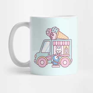 Cute Ice Cream Truck With Bunny And Penguin Mug